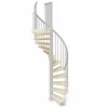 Matisere Escalier colimaçon 11 marches - Hauteur à franchir 2.26 à 2.64m - Diamètre 138cm - Bois et blanc - Sens anti-horaire -- Escalier Colimaçon