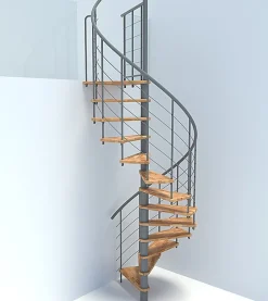 Matisere Escalier colimaçon 11 marches - Diamètre 160cm - Hauteur à franchir 2.15 à 2.59m - Structure grise et marche hêtre - VENE160/GH-11- Escalier Colimaçon