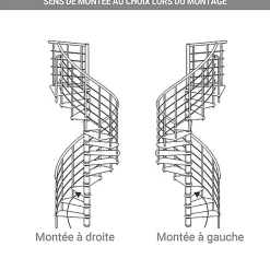Matisere Escalier colimaçon 11 marches - Diamètre 160cm - Hauteur à franchir 2.15 à 2.59m - Structure grise et marche hêtre - VENE160/GH-11- Escalier Colimaçon