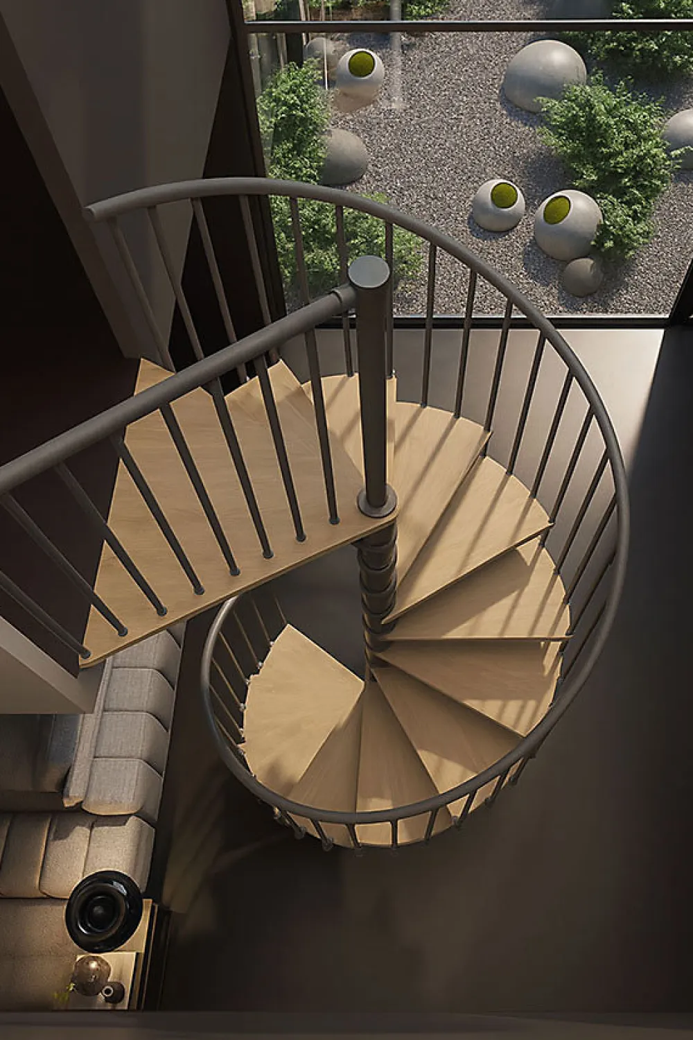 Matisere Escalier colimaçon 12 marches - Haut. à franchir 2.46 à 2.88m - Diam. 180cm - Trémie ronde - Struct. anthracite / marches Naturel- Escalier Colimaçon
