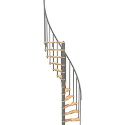 Matisere Escalier Quart Tournant<Escalier colimaçon 9 marches - Hauteur à franchir 1.90 à 2.35m - Structure grise et marche hêtre - Diamètre 140cm - SUON140/GH-9