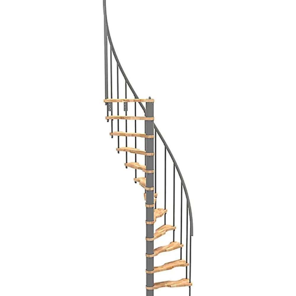 Matisere Escalier Quart Tournant<Escalier colimaçon 9 marches - Hauteur à franchir 1.90 à 2.35m - Structure grise et marche hêtre - Diamètre 140cm - SUON140/GH-9