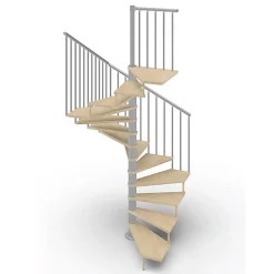 Matisere Escalier Colimaçon<Escalier colimaçon 15 marches - Haut. à franchir 3.08m à 3.60m - Diam. 140cm - Trémie carrée - Struct. grise / marches naturel -
