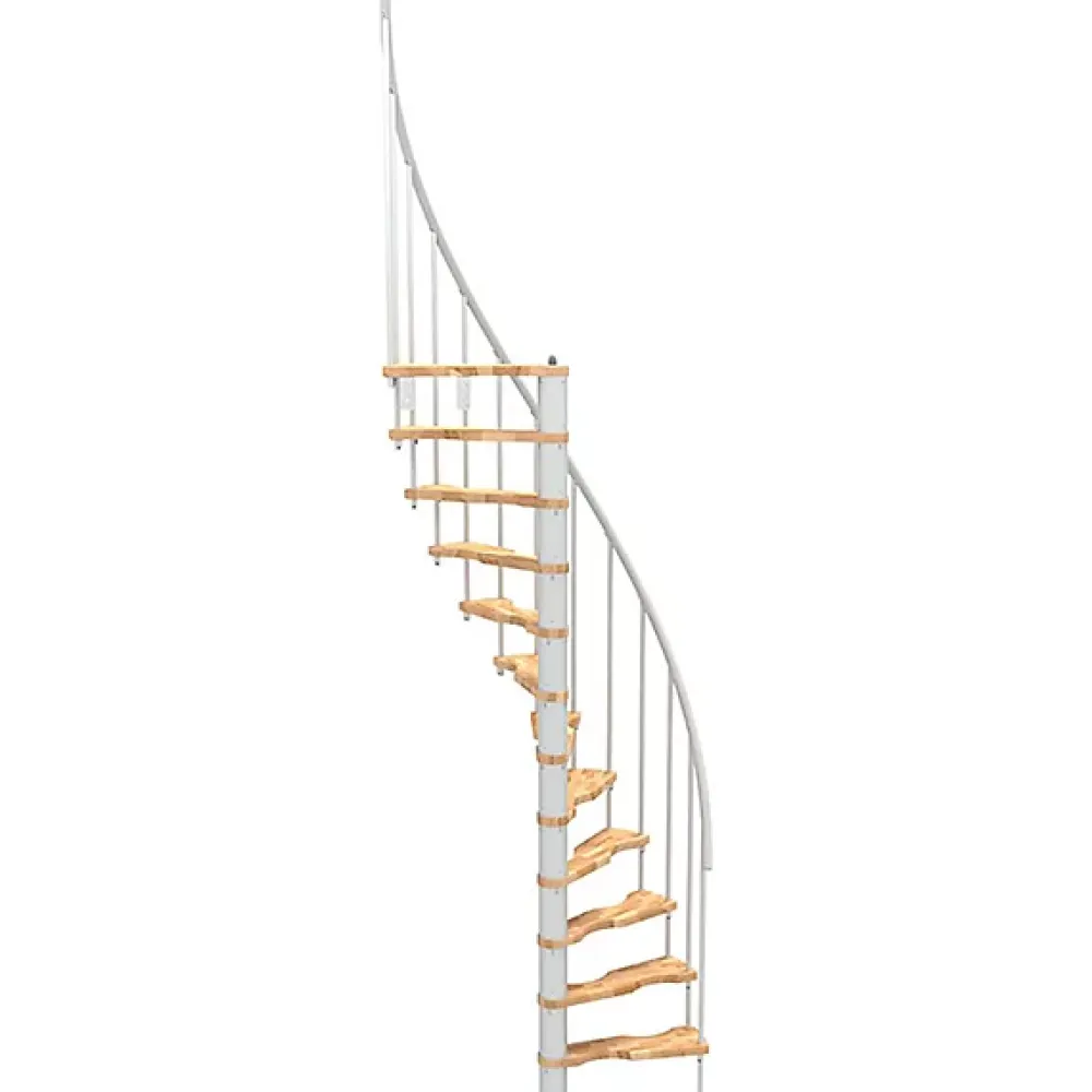 Matisere Escalier colimaçon 8 marches - Hauteur à franchir 1.71 à 2.12m - Structure blanche et marche hêtre - Diamètre 140cm - SUON140/BH-8- Escalier Quart Tournant