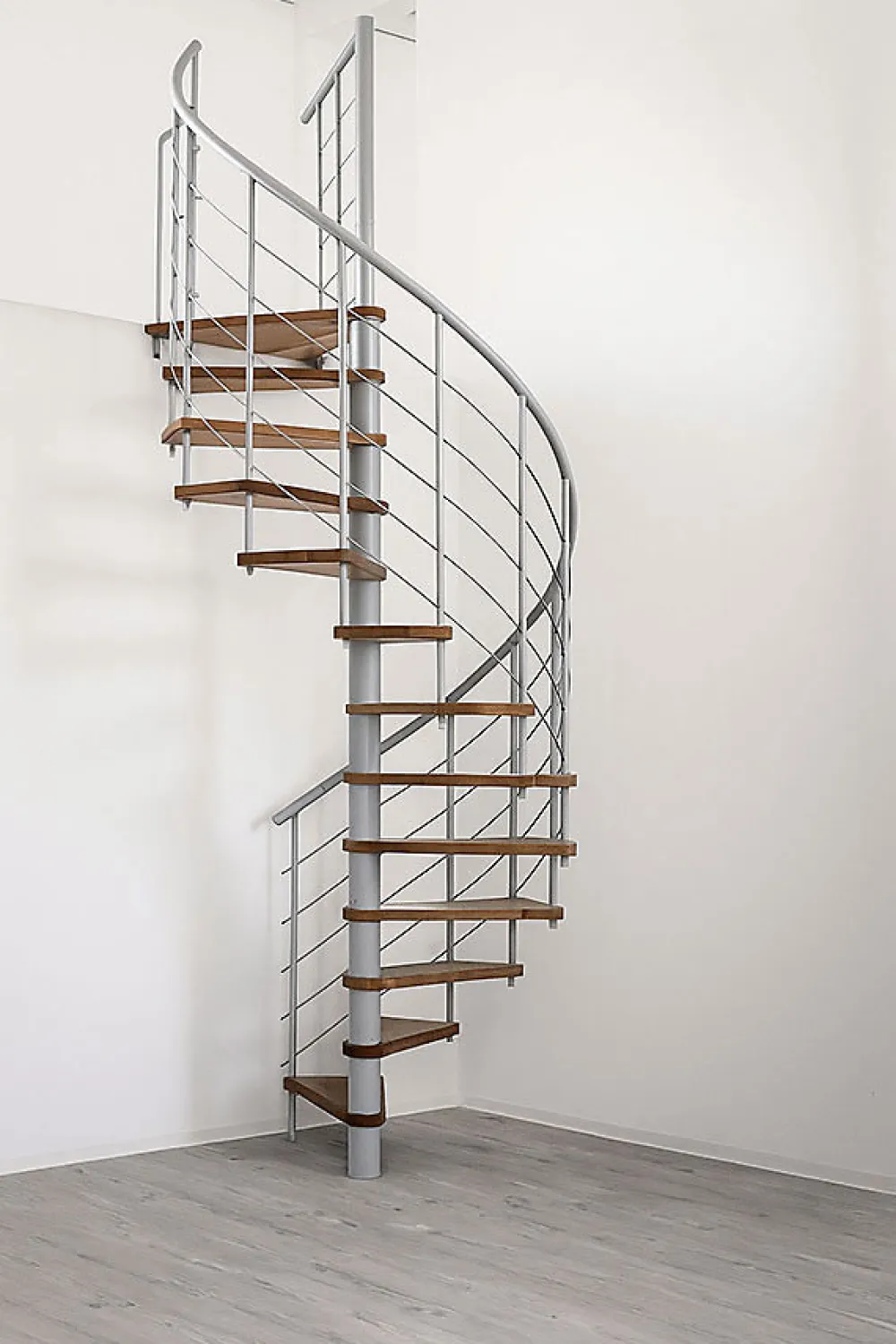 Matisere Escalier colimaçon 9 marches - Diamètre 120cm - Hauteur à franchir 1.76 à 2.12m - Gris et Noyer - VENE120-SGMNOY-9- Escalier Colimaçon