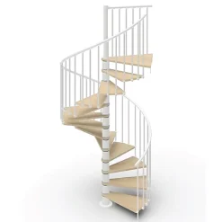 Matisere Escalier colimaçon 10 marches - Haut. à franchir 2.05 à 2.40m - Diam. 160cm - Trémie ronde - Struct. blanche / marches Naturel -- Escalier Colimaçon