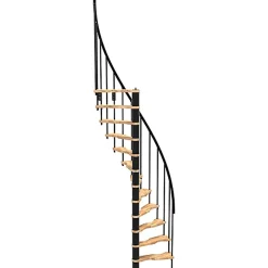 Matisere Escalier colimaçon 10 marches - Hauteur à franchir 2.09 à 2.59m - Structure noire et marche hêtre - Diamètre 120cm - SUON120/NH-10- Escalier Quart Tournant