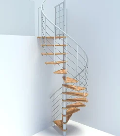 Matisere Escalier colimaçon 10 marches - Diamètre 140cm - Hauteur à franchir 1.95 à 2.35m - Blanc et hêtre - VENE140-SBMNAT-10- Escalier Colimaçon