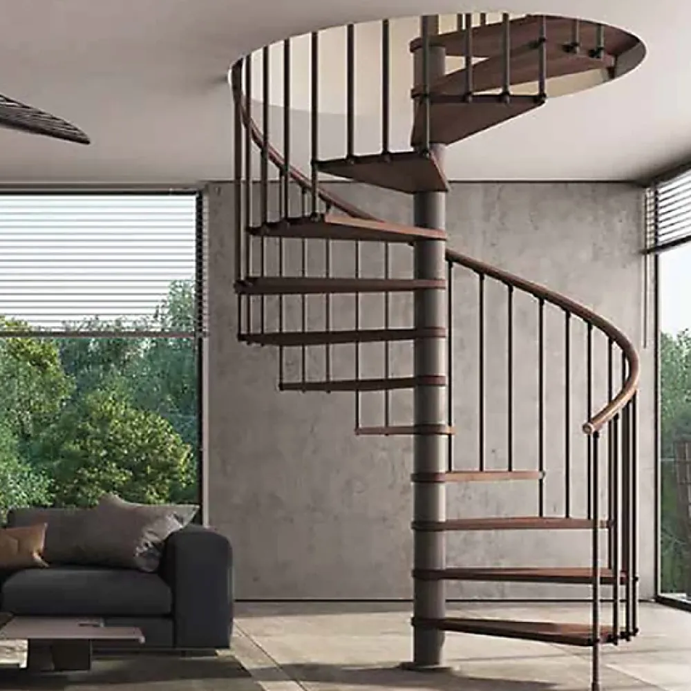 Matisere Escalier Quart Tournant<Escalier colimaçon 13 marches - Hauteur à franchir de 2.67m à 3.12m - Diamètre 1.05m - Structure anthracite et marche noyer -