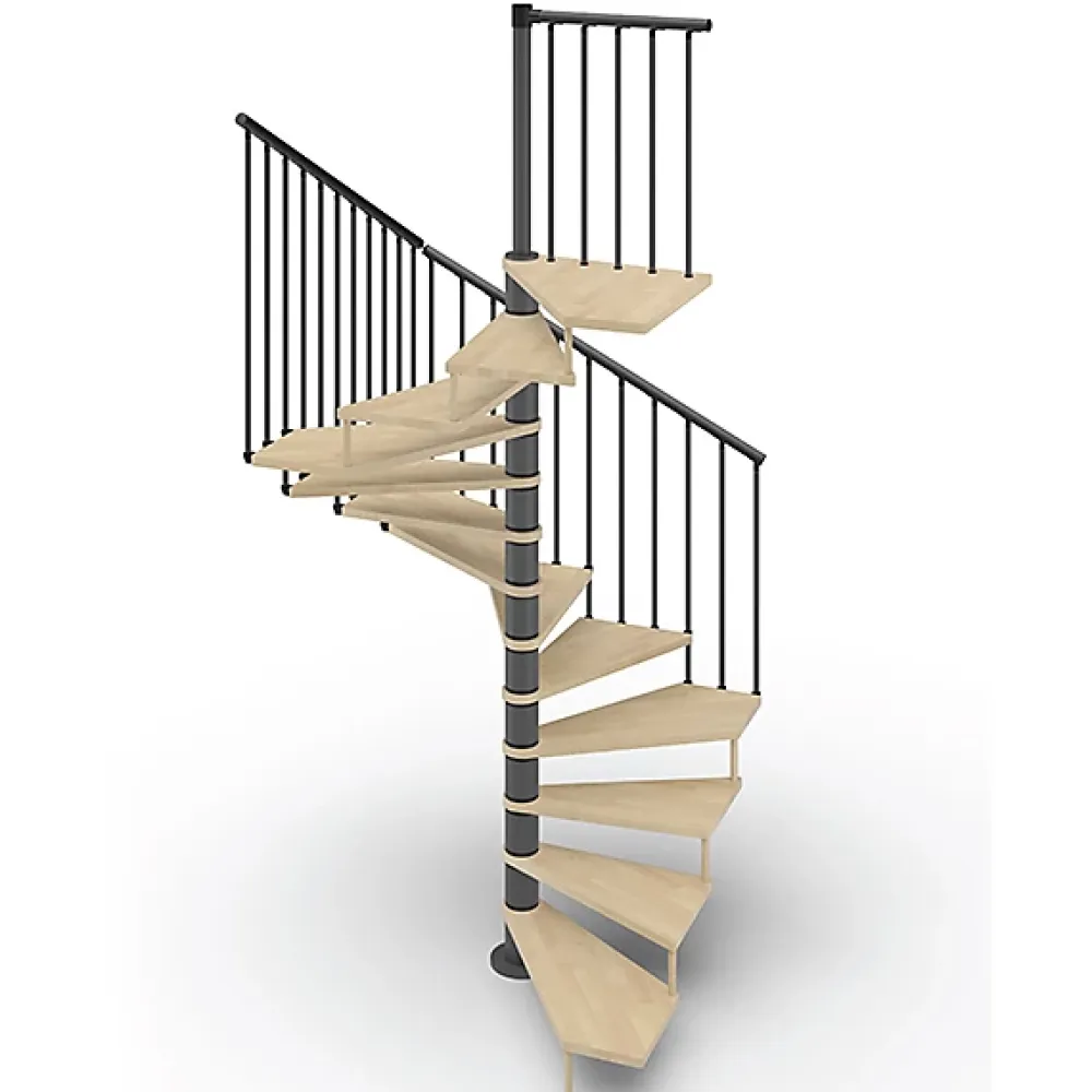 Matisere Escalier Colimaçon<Escalier colimaçon 16 marches - Haut. à franchir 3.28 à 3.84m - Diam. 140cm - Trémie carrée - structure grise / marches naturel -