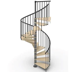 Matisere Escalier colimaçon 10 marches - Haut. à franchir 2.05 à 2.40m - Diam. 180cm - Trémie ronde - Struct. anthracite / marches Naturel- Escalier Colimaçon