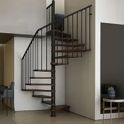 Matisere Escalier Colimaçon<Escalier colimaçon 16 marches - Haut. à franchir 3.28 à 3.84m - Diam. 160cm - Trémie carrée - Struct. Anthracite / marches Noyer -