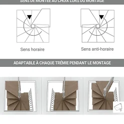 Matisere Escalier Colimaçon<Escalier colimaçon 16 marches - Haut. à franchir 3.28 à 3.84m - Diam. 160cm - Trémie carrée - Struct. Anthracite / marches Noyer -