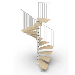 Matisere Escalier Colimaçon<Escalier colimaçon 14 marches - Haut. à franchir 2.84 à 3.36m - Diam. 120cm - Trémie carrée - Struct. blanche / marches naturel -