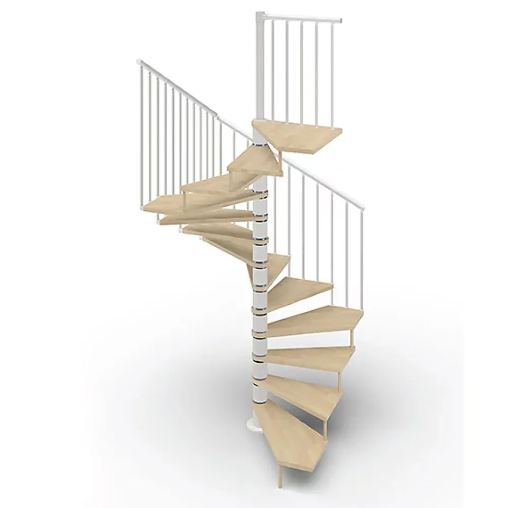 Matisere Escalier Colimaçon<Escalier colimaçon 14 marches - Haut. à franchir 2.84 à 3.36m - Diam. 120cm - Trémie carrée - Struct. blanche / marches naturel -