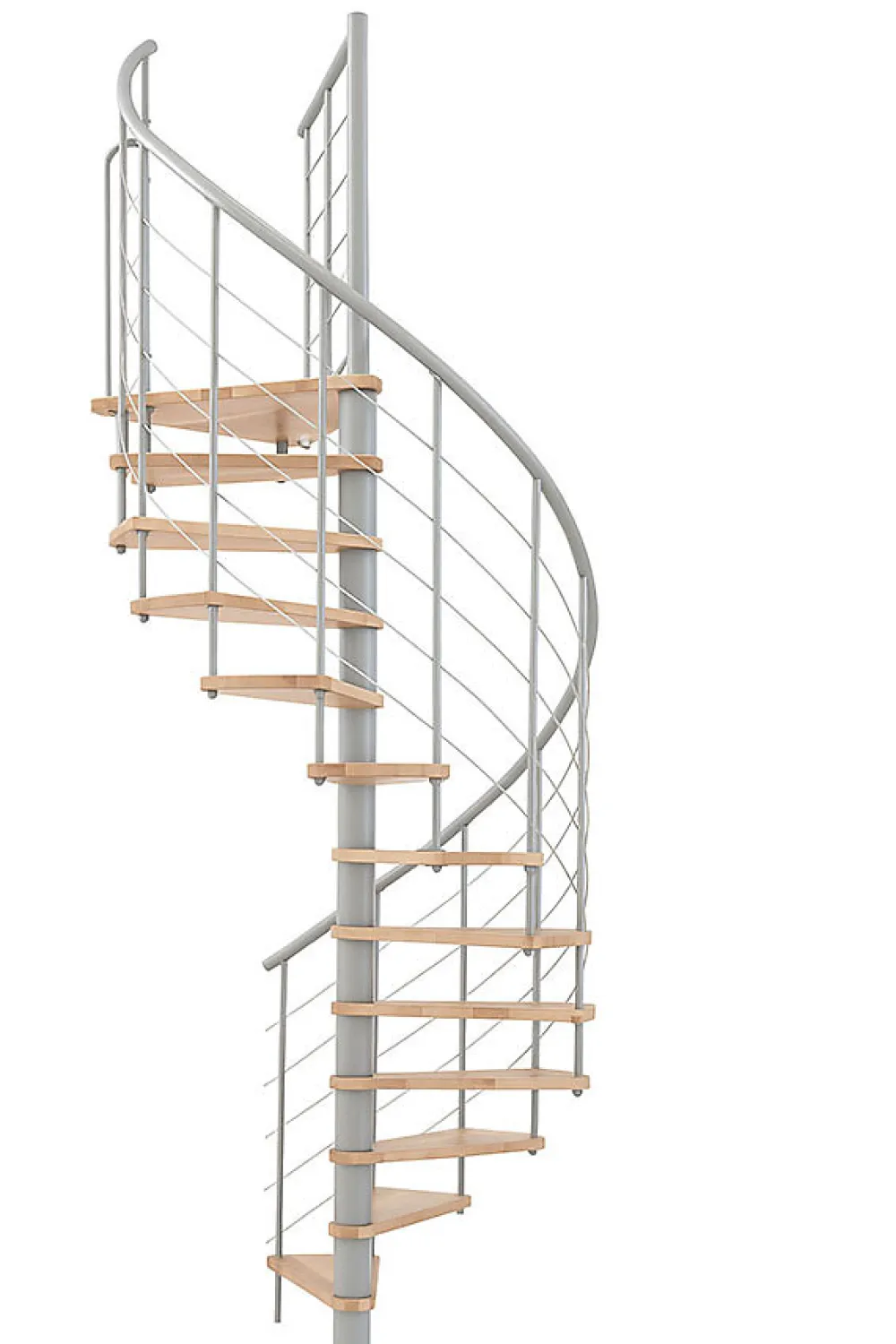 Matisere Escalier colimaçon 10 marches - Hauteur à franchir 1.95 à 2.35m - Structure grise et marche hêtre - Diamètre 100cm - VENE100/GH-10- Escalier Quart Tournant