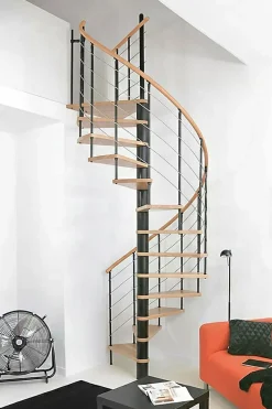 Matisere Escalier colimaçon 10 marches - Diamètre 140cm - Hauteur à franchir 1.95 à 2.35m - Noir et hêtre - VENE140-SNMNAT-10- Escalier Colimaçon
