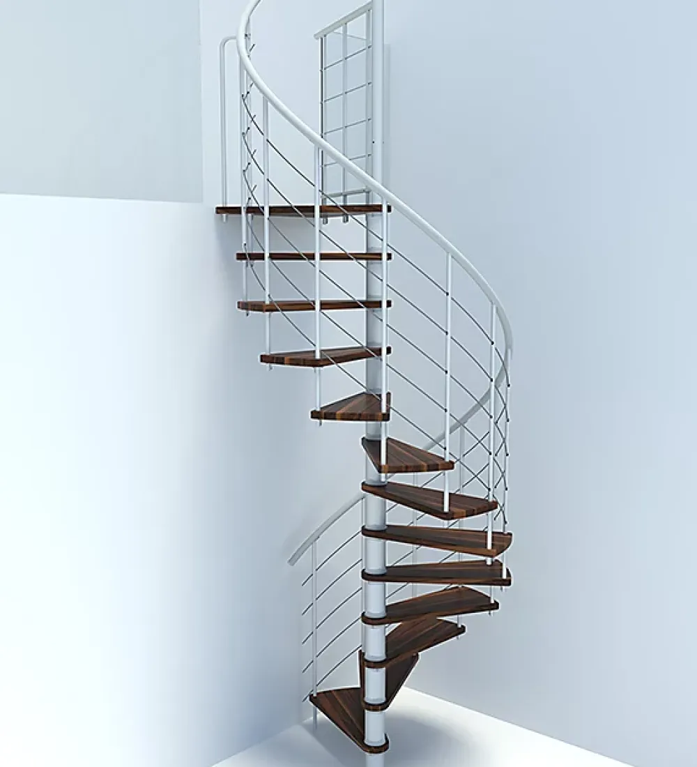 Matisere Escalier Colimaçon<Escalier colimaçon 10 marches - Diamètre 140cm - Hauteur à franchir 1.95 à 2.35m - Blanc et Noyer - VENE140-SBMNOY-10