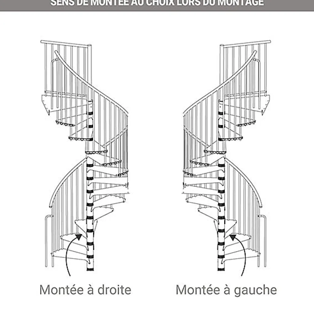 Matisere Escalier Colimaçon<Escalier colimaçon métal 10 marches - Hauteur à franchir 1.90 à 2.35m - Diamètre 160cm - Noir - RONDO160-NN-10