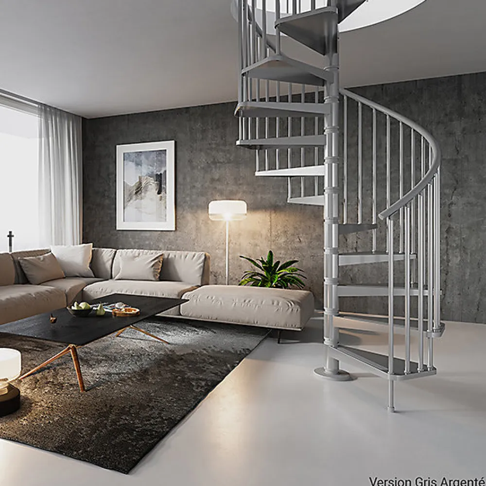 Matisere Escalier colimaçon métal 12 marches - Hauteur à franchir 2.52 à 2.76m - Diamètre 120cm - Gris - GAMIA120/GG-12- Escalier Colimaçon
