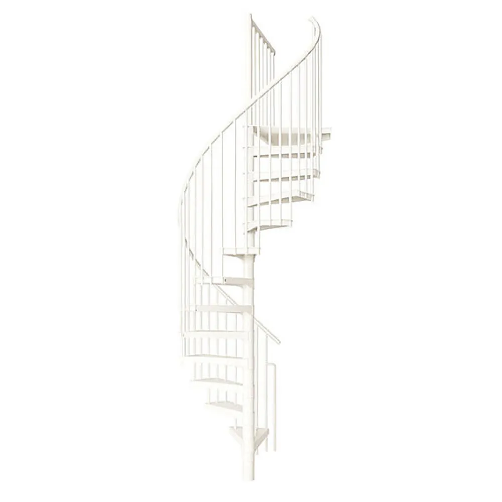 Matisere Escalier colimaçon métal 10 marches - Hauteur à franchir 1.90 à 2.35m - Diamètre 120cm - Structure blanche et marche blanche -- Escalier Colimaçon
