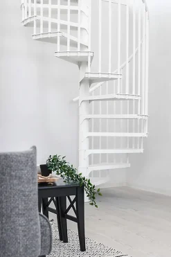 Matisere Escalier colimaçon métal 13 marches - Hauteur à franchir 2.47 à 3.05m - Diamètre 120cm - Structure blanche et marche blanche -- Escalier Colimaçon