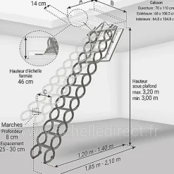 Matisere Escalier coupe feu 60min - Hauteur sous plafond 3.20m - Trémie 70x110cm - LSF70110-320- Escalier Escamotable