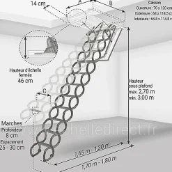 Matisere Escalier coupe feu 60min - Hauteur sous plafond 3.00m - Trémie 70x120cm - LSF70120-300- Escalier Escamotable