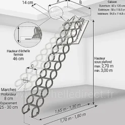 Matisere Escalier Escamotable<Escalier coupe feu 60min - Hauteur sous plafond 3.00m - Trémie 60x120cm - LSF60120-300
