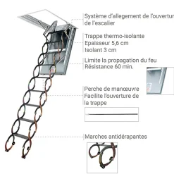 Matisere Escalier Escamotable<Escalier coupe feu 60min - Hauteur sous plafond 3.00m - Trémie 60x120cm - LSF60120-300