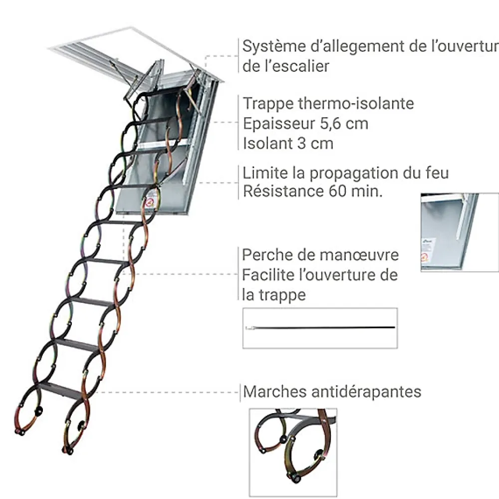 Matisere Escalier Escamotable<Escalier coupe feu 60min - Hauteur sous plafond 3.00m - Trémie 60x120cm - LSF60120-300