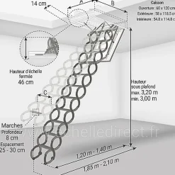 Matisere Escalier Escamotable<Escalier coupe feu 60min - Hauteur sous plafond 3.20m - Trémie 60x120cm - LSF60120-320