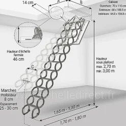 Matisere Escalier coupe feu 60min - Hauteur sous plafond 3.00m - Trémie 70x110cm - LSF70110-300- Escalier Escamotable