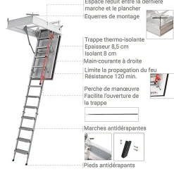Matisere Escalier Escamotable<Escalier coupe feu 120min - Hauteur sous plafond 3.05m - Trémie 70x130cm - LMF70130-305
