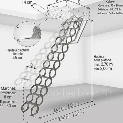 Matisere Escalier Escamotable<Escalier coupe feu 60min - Hauteur sous plafond 3.00m - Trémie 70x80cm - LSF7080-300