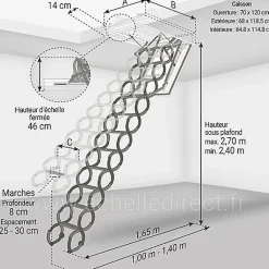 Matisere Escalier Escamotable<Escalier coupe feu 60min - Hauteur sous plafond 2.70m - Trémie 70x120cm - LSF70120/270