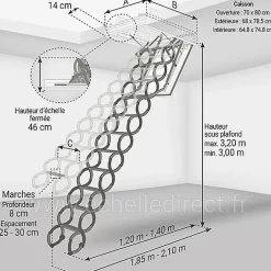 Matisere Escalier Escamotable<Escalier coupe feu 60min - Hauteur sous plafond 3.20m - Trémie 70x80cm - LSF7080-320