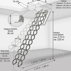 Matisere Escalier Escamotable<Escalier coupe feu 60min - Hauteur sous plafond 3.00m - Trémie 70x90cm - LSF7090-300
