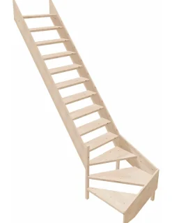 Woodup Escalier de Meunier en Kit AZET en Sapin Quart tournant compact- Escalier Quart Tournant