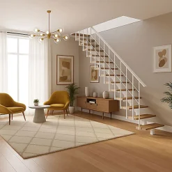 Matisere Escalier droit 8 marches - Hauteur à franchir 1.85 à 2.16m - Largeur 80cm - Structure blanche et marche noyer - COMFO80/I/BN-8- Escalier Droit