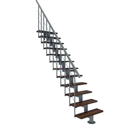 Matisere Escalier droit 10 marches - Hauteur à franchir 2.22 à 2.64m - Largeur 80cm - Structure grise et marche noyer - COMFO80/I/GN-10- Escalier Droit