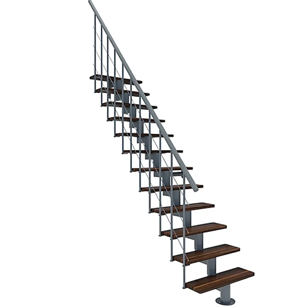 Matisere Escalier droit 10 marches - Hauteur à franchir 2.22 à 2.64m - Largeur 80cm - Structure grise et marche noyer - COMFO80/I/GN-10- Escalier Droit