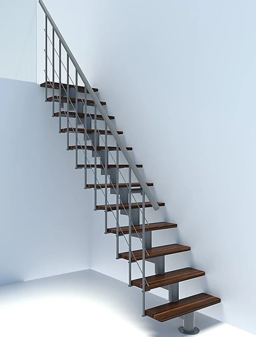 Matisere Escalier droit 10 marches - Hauteur à franchir 2.22 à 2.64m - Largeur 80cm - Structure grise et marche noyer - COMFO80/I/GN-10- Escalier Droit