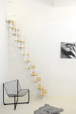 Matisere Escalier droit 9 marches - Hauteur à franchir 1.72 à 2,26m - Blanc et hêtre - TWISTER60-I-BH-9- Escalier Droit