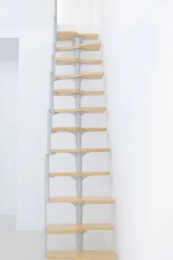 Matisere Escalier droit 9 marches - Hauteur à franchir 1.72 à 2,26m - Blanc et hêtre - TWISTER60-I-BH-9- Escalier Droit
