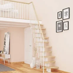 Matisere Escalier Droit<Escalier droit 14 marches - Hauteur à franchir de 3.01 à 3.57m - Largeur 61cm - Couleur naturel et blanc - MINI61/I/SGMNAT-14