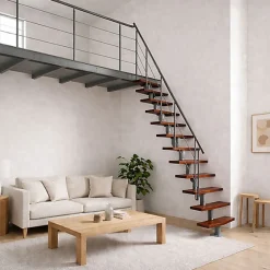 Matisere Escalier Droit<Escalier droit 13 marches - Hauteur à franchir 2.41 à 3.17m - Largeur 65cm - Structure grise et marche noyer - NIZZA60/I/SGMNO-13