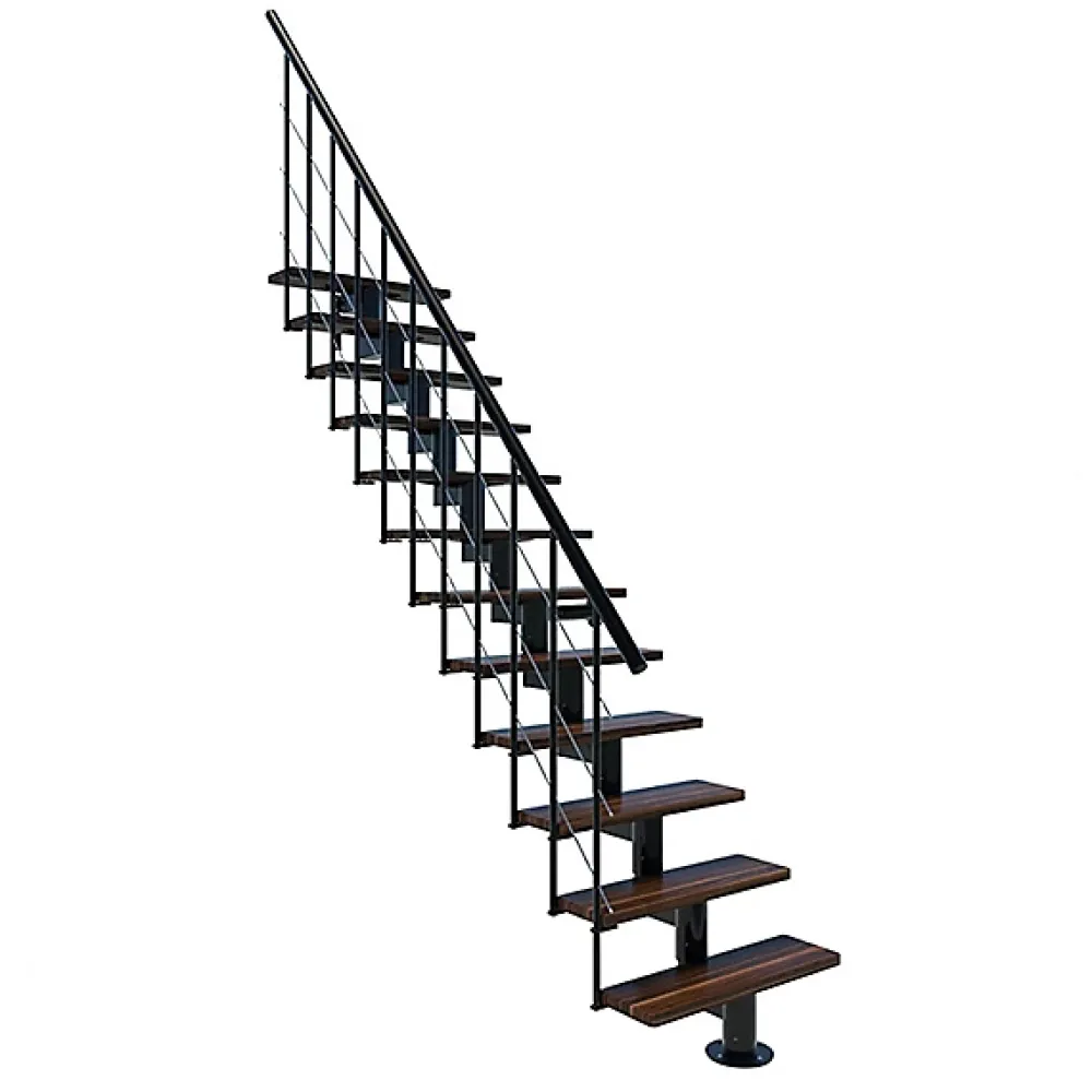 Matisere Escalier droit 8 marches - Hauteur à franchir 1.85 à 2.16m- Largeur 80cm - Structure noire et marche noyer - COMFO80/I/NN-8- Escalier Droit