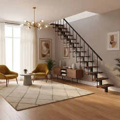 Matisere Escalier droit 8 marches - Hauteur à franchir 1.85 à 2.16m- Largeur 80cm - Structure noire et marche noyer - COMFO80/I/NN-8- Escalier Droit