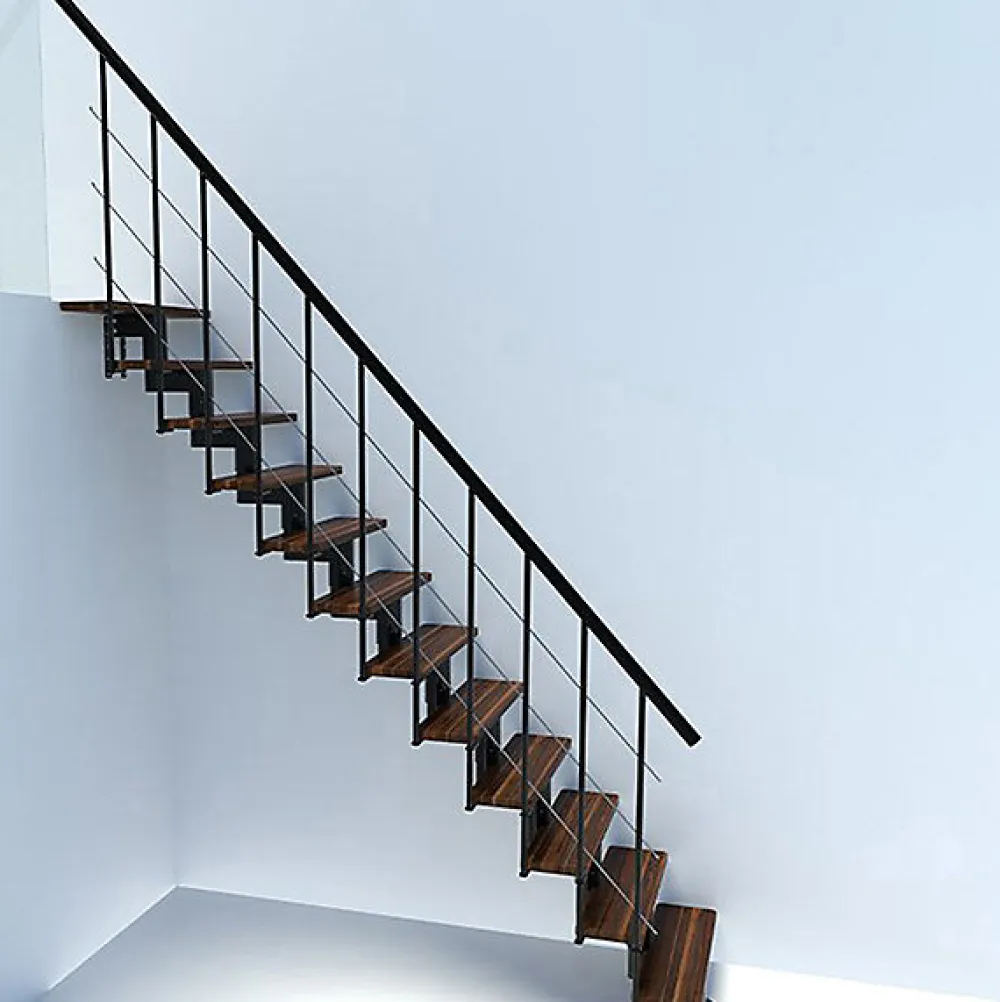 Matisere Escalier droit 8 marches - Hauteur à franchir 1.85 à 2.16m- Largeur 80cm - Structure noire et marche noyer - COMFO80/I/NN-8- Escalier Droit